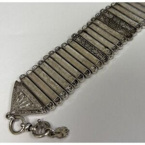 LUCKY BRAND Vintage Silver Plated Bar Slider Link Bracelet. Adjustable Sizing